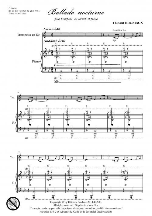 Ballade nocturne (trompette -ou cornet- et piano)