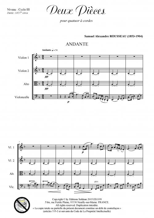 Deux pièces - Andante et Scherzo (quatuor à cordes)