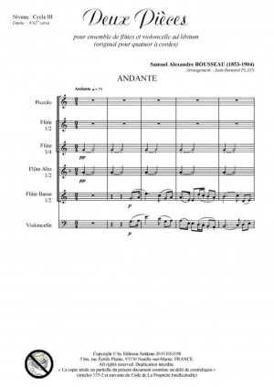 Deux pièces - Andante et Scherzo (ensemble de flûtes et violoncelle ad lib.)