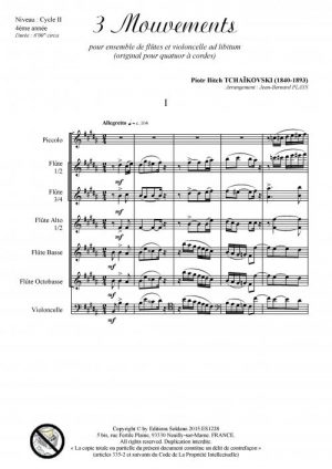 3 mouvements (ensemble de flûtes et violoncelle ad lib.)