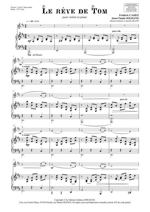 Le rêve de Tom (violon et piano)