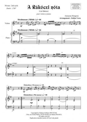 A Rakoczi nota (violon et piano)
