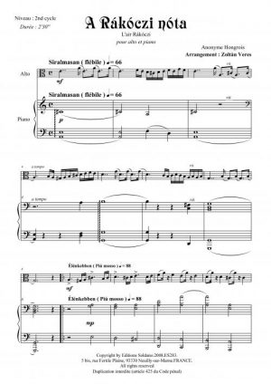 A Rakoczi nota (alto et piano)