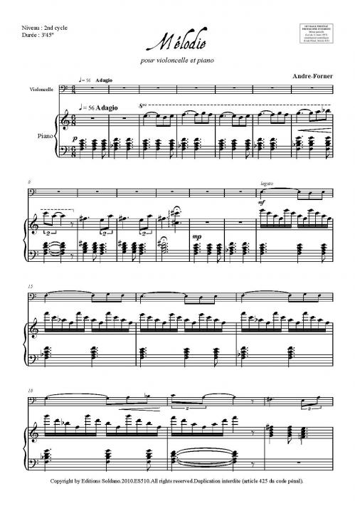 Mélodie (violoncelle et piano)