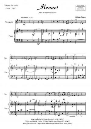 Menuet (trompette -ou cornet- et piano)
