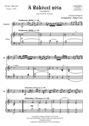 A Rakoczi nota (hautbois et piano)
