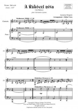 A Rakoczi nota (clarinette et piano)