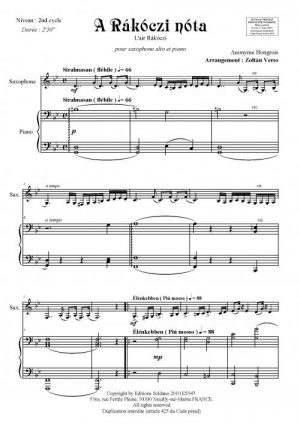 A Rakoczi nota (sax alto et piano)