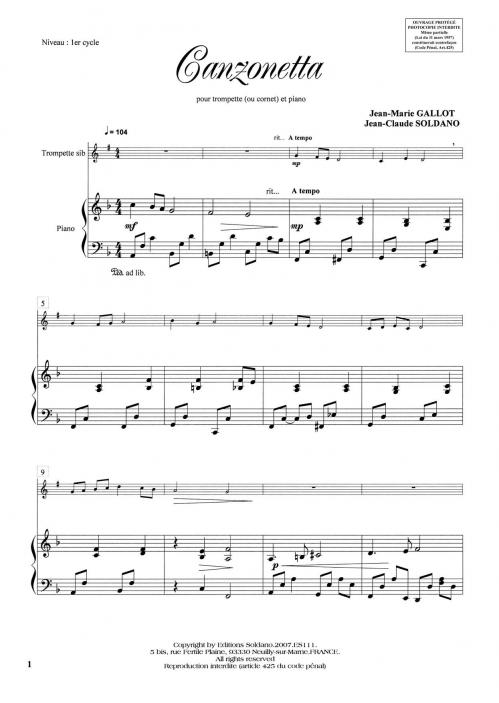 Canzonetta (trompette -ou cornet- et piano)