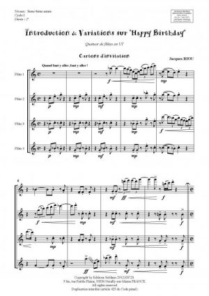Introduction et variations sur Happy birthday (quatuor de flûtes)
