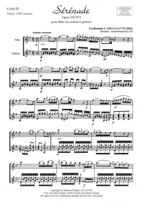 Sérénade opus 109 n°2 (flûte ou violon et guitare)