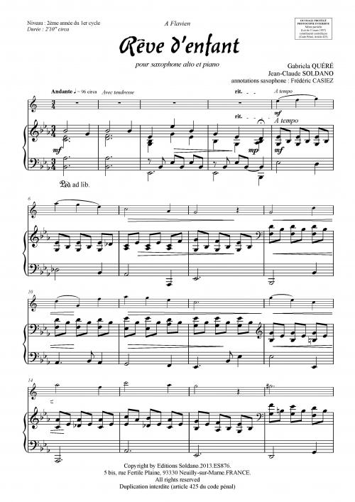 Rêve d'enfant (saxophone alto et piano)