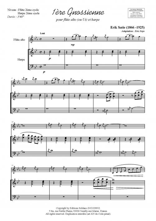1ère Gnossienne (flûte en Ut -ou alto- et harpe)