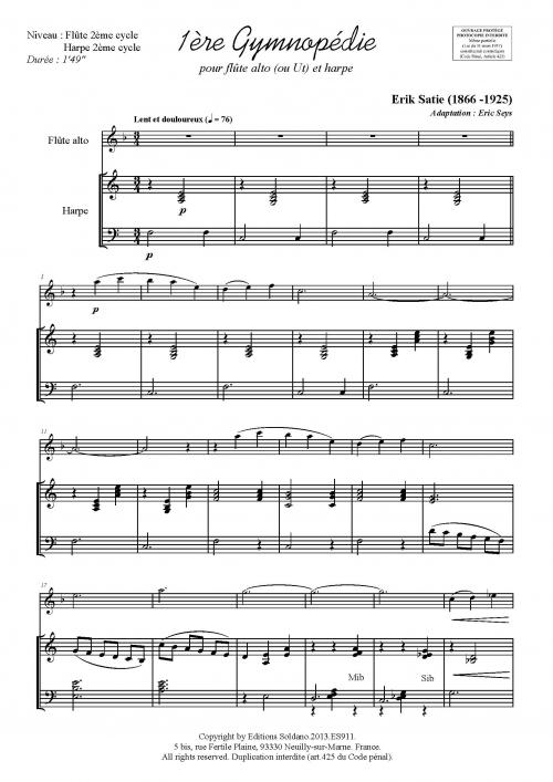 1ère Gymnopédie (flûte en Ut -ou alto- et harpe)