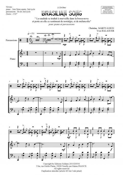 Brasilian song (piano et multi-percussion)