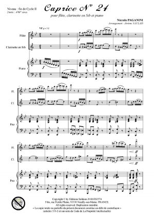 Caprice n°24 (flûte, clarinette sib et piano)