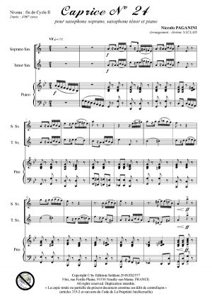 Caprice n°24 (saxophone soprano, saxophone ténor et piano)
