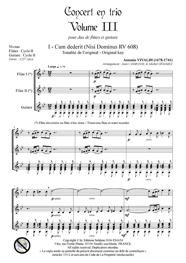 Concert en trio -VOLUME 3 (deux flûtes -ou flûtes à bec- et guitare)