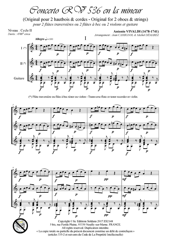 Concerto RV536 (deux flûtes et guitare)