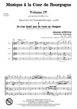 Musique à la Cour de Bourgogne VOLUME 4 (quatuor de flûtes à bec)