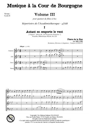Musique à la Cour de Bourgogne VOLUME 3 (quatuor de flûtes à bec)