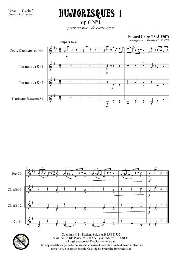 Humoresque opus 6-n°1 (quatuor de clarinettes)