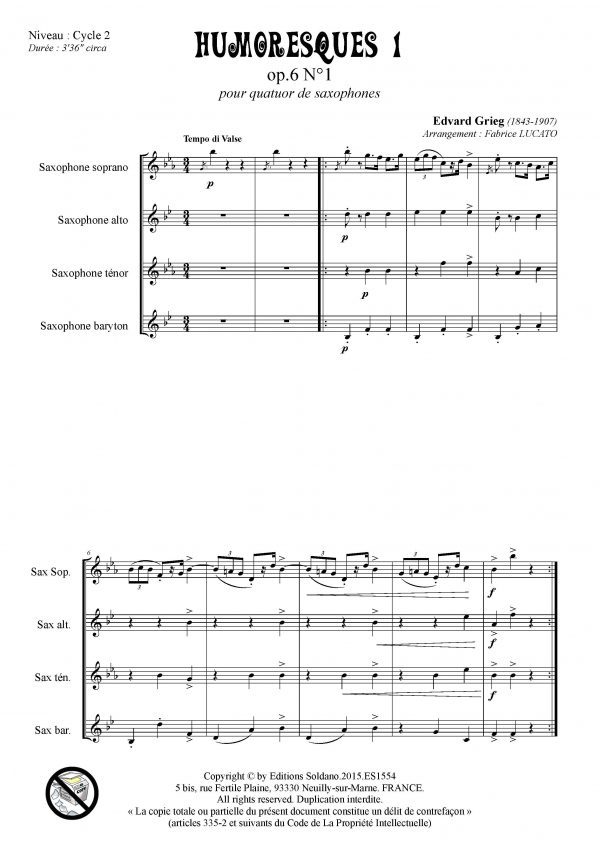 Humoresque opus 6-n°1 (quatuor de saxophones)