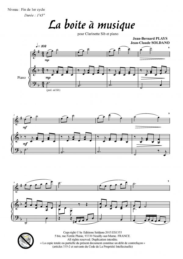 La boite à musique (clarinette et piano)
