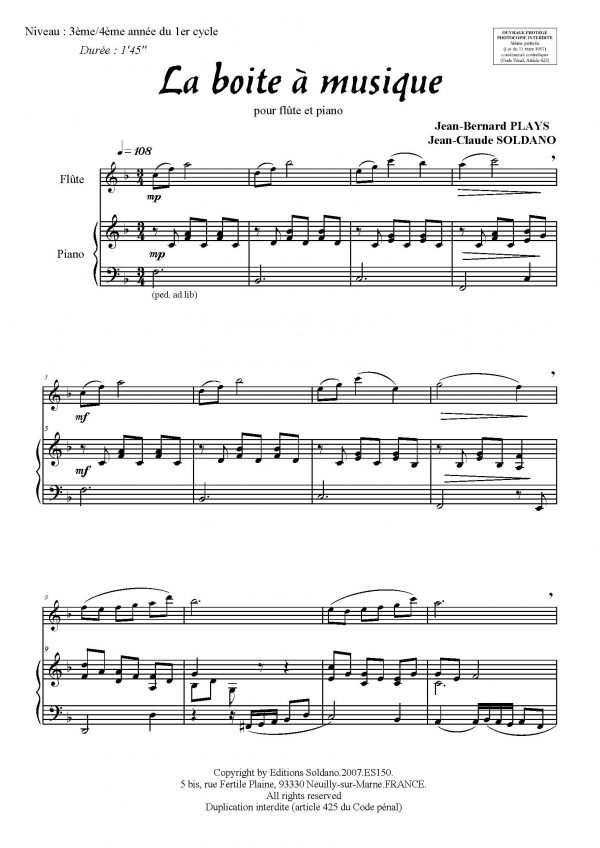 La boite à musique (flûte et piano)