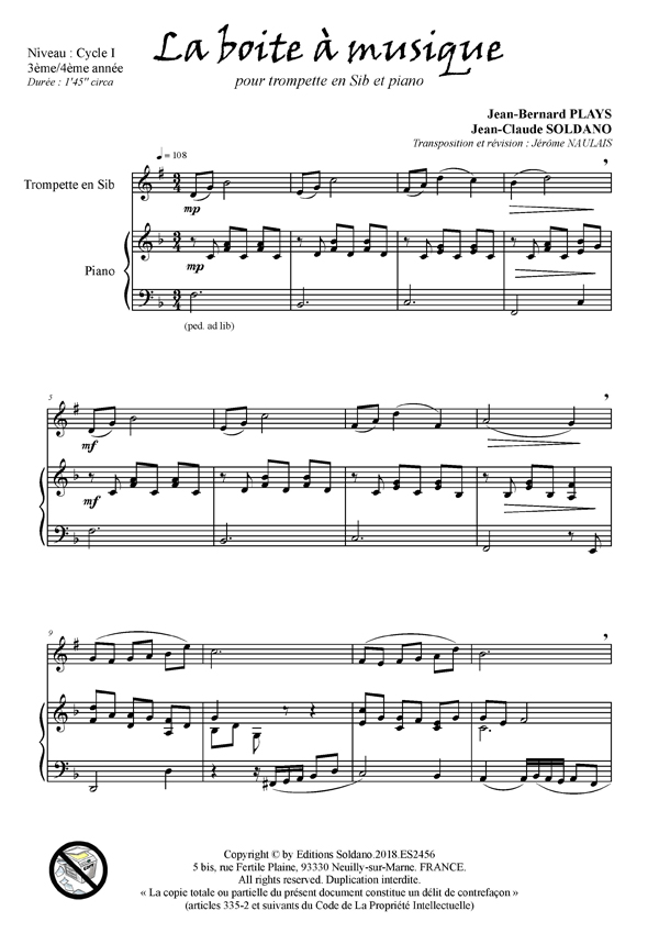 La boite à musique (trompette -ou cornet- et piano) - Les Editions