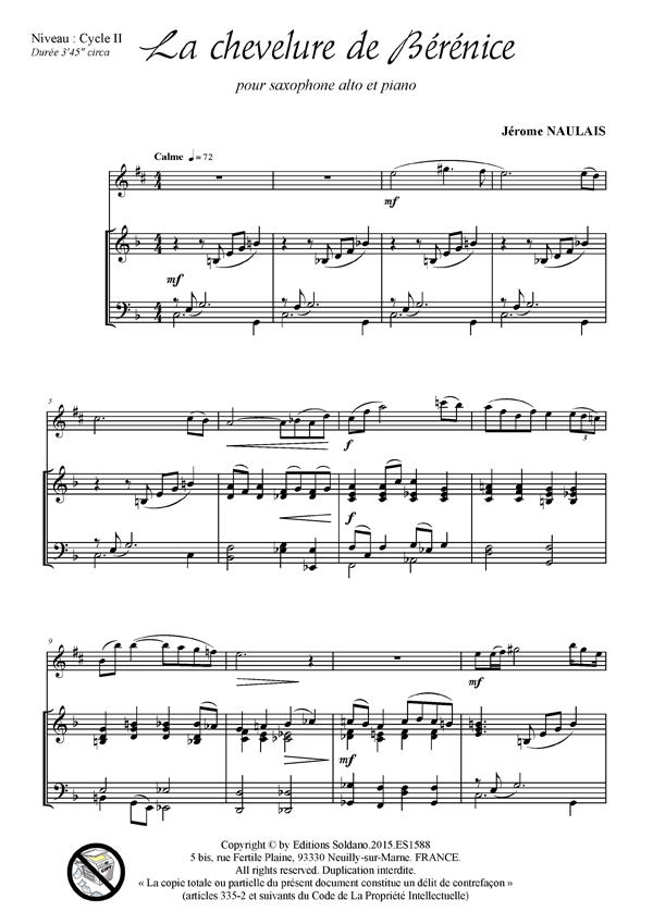 La chevelure de Bérénice (saxophone alto et piano)