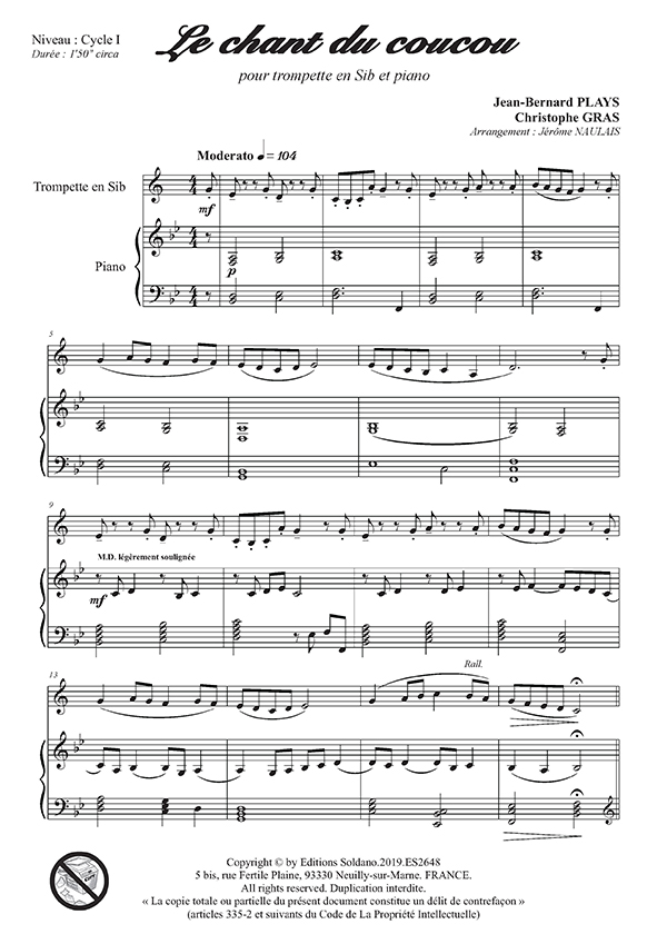 Le chant du coucou (trompette sib -ou cornet- et piano)