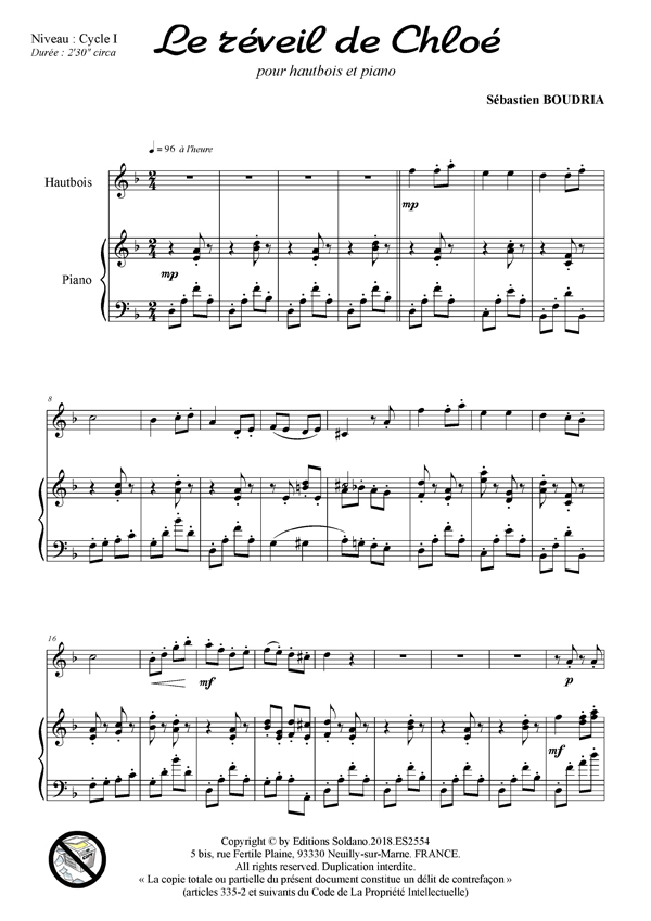 Le réveil de Chloé (hautbois et piano)