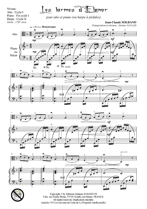 Les larmes d'Elanor (alto et piano ou harpe)