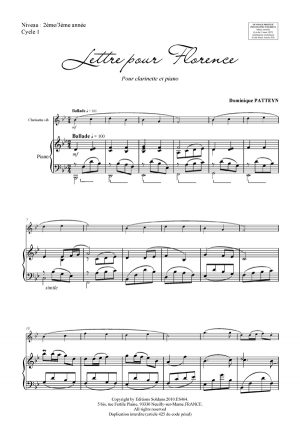 Lettre pour Florence (clarinette et piano)
