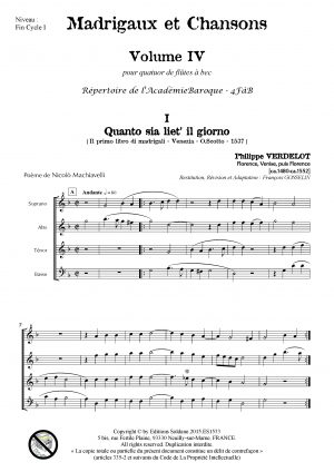Madrigaux et chansons -VOLUME 4- (quatuor de flûtes à bec)