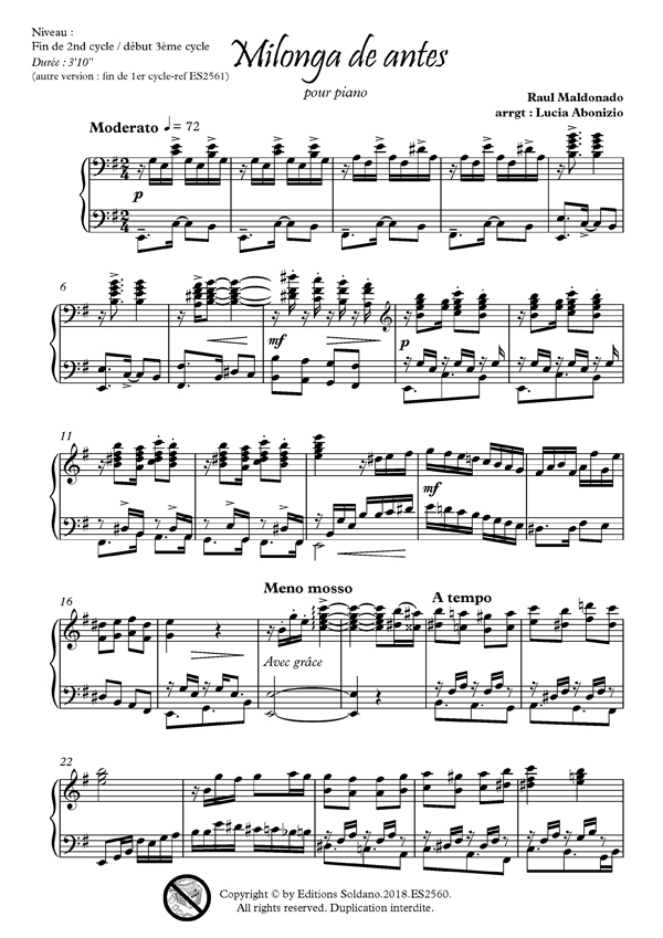 Milonga de antes [version fin de 2nd cycle] (piano)