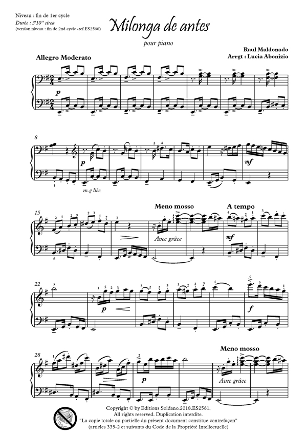 Milonga de antes [niveau fin de 1er cycle] (piano)