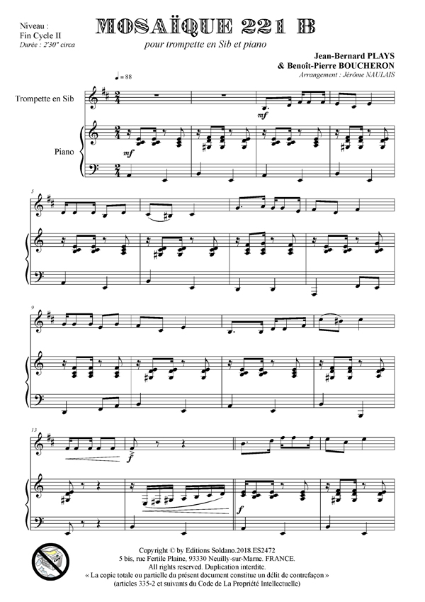 Mosaïque 221 B (trompette -ou cornet- et piano)