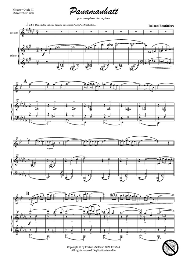Panamanhatt (saxophone alto et piano) - Les Editions Soldano