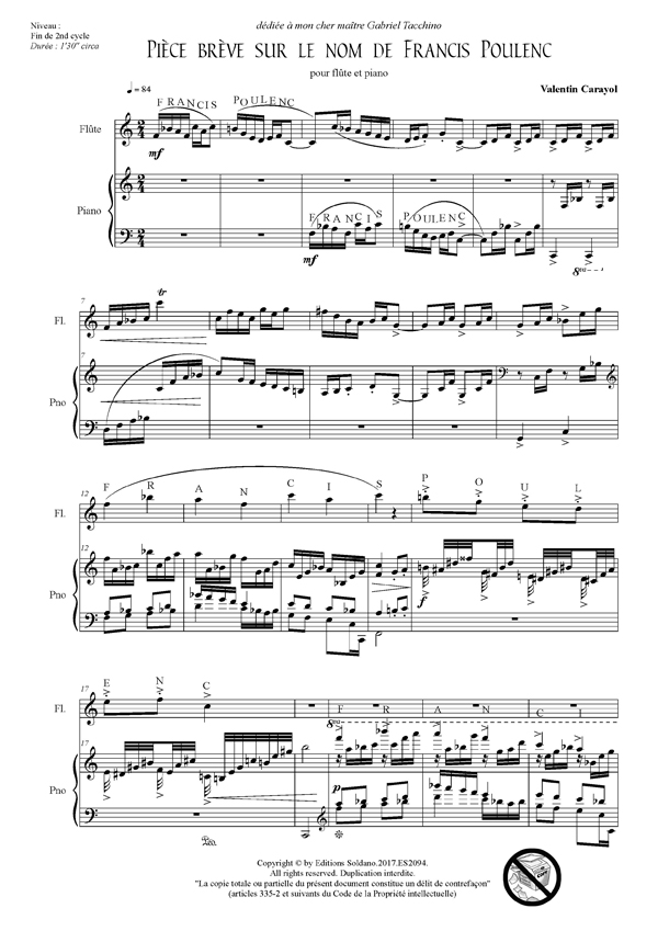 Pièce brève sur le nom de Francis Poulenc (flûte et piano)