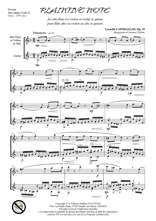 Plaintive note (flûte alto -ou violon- et guitare)