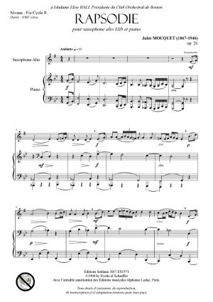 Rapsodie opus 26 (saxophone alto et piano)