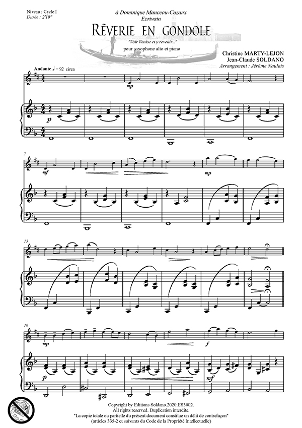 Rêverie en gondole (saxophone alto et piano)
