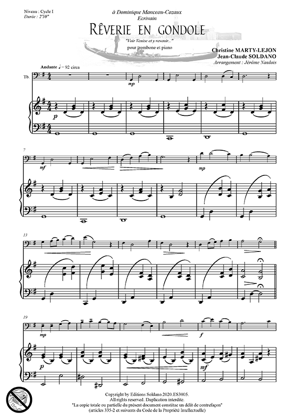 Rêverie en gondole (trombone et piano)