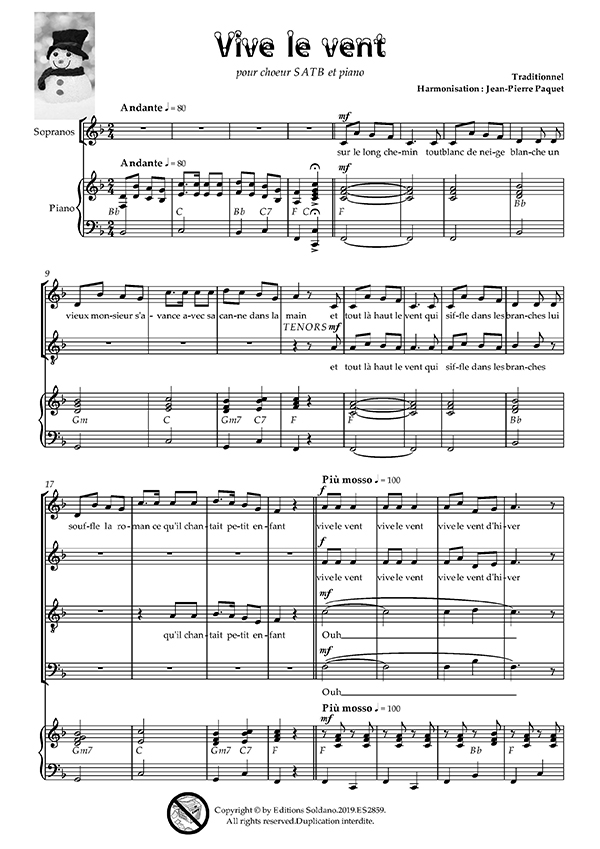Vive le vent (choeur SATB et piano) - Les Editions Soldano